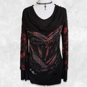 Y2K Subversive Desigual "El Experto Eres Tu" Heart Graphic Scoop Neck Top Size L